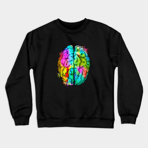 Color human brain watercolor mental health matters Crewneck Sweatshirt by Collagedream